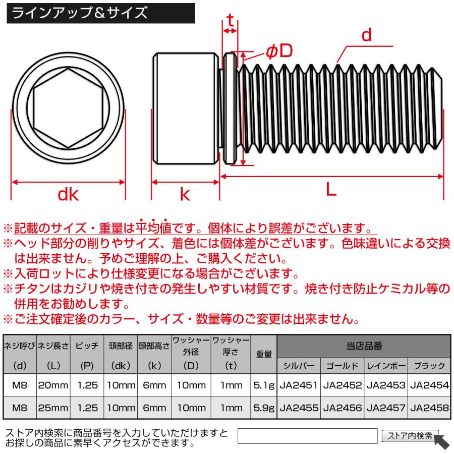 チタンボルト M8×25mm P1.25 ワッシャー組込 小頭 キャップボルト 六角