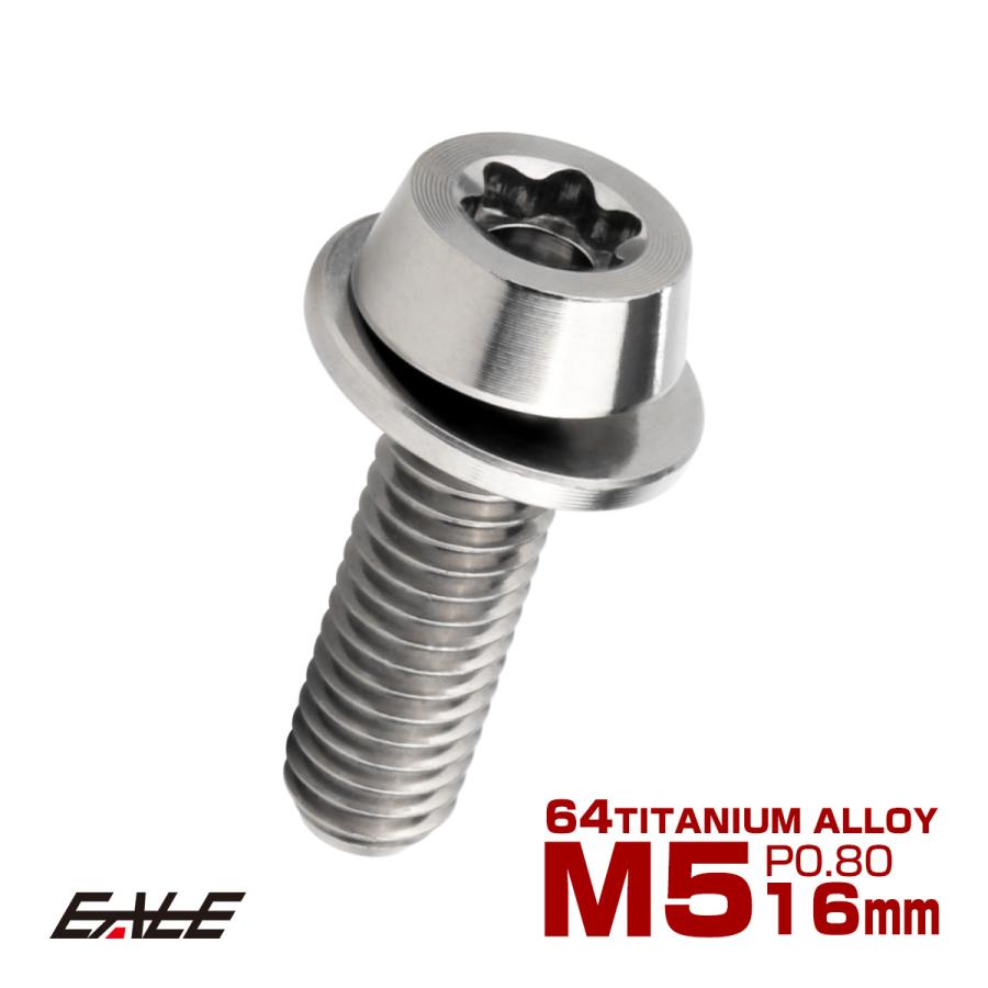 チタンボルト M5×16mm P0.8 ワッシャー組込 ローヘッド テーパー キャップボルト トルクス穴付 低頭キャップ シルバー JA2459 | ブランド登録なし