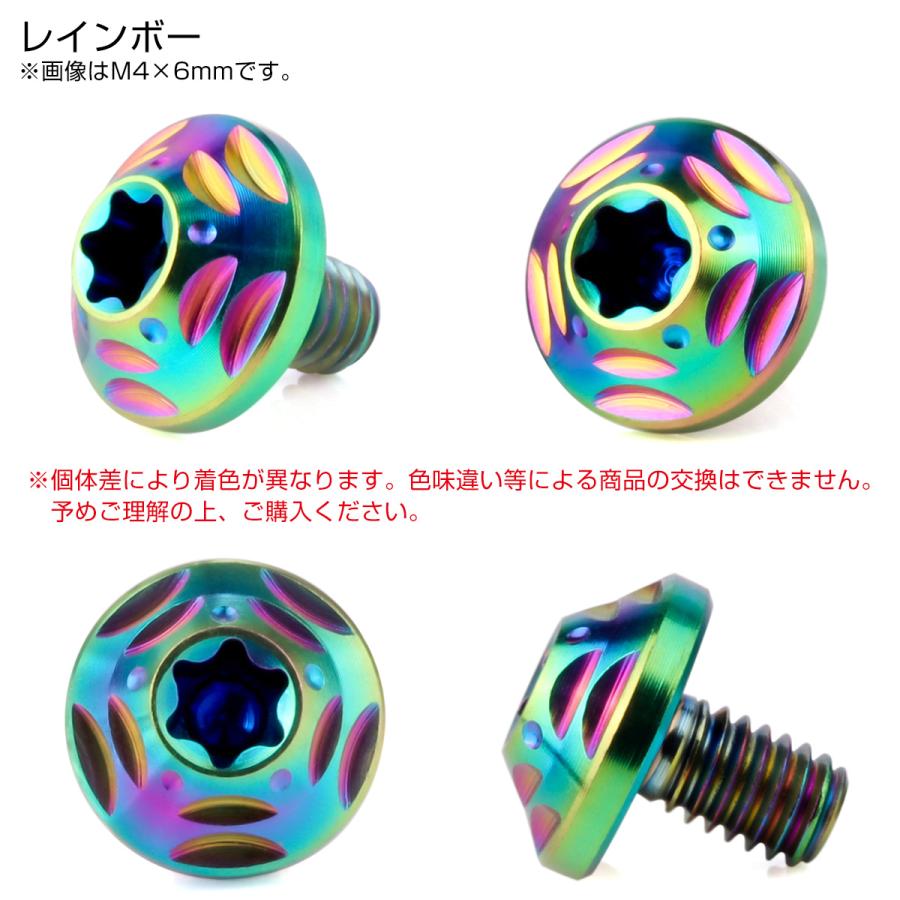 チタンボルト M4×6mm P0.7 ボタンボルト フランジ付き トルクス穴 レインボー JA2548 | ブランド登録なし | 02