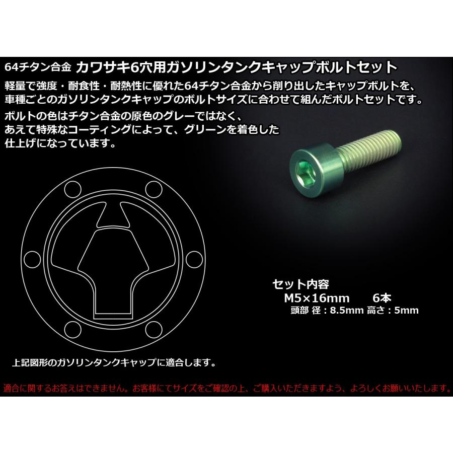 カワサキ（Kawasaki） チタンボルト 6本セット カワサキ6穴 キャップ