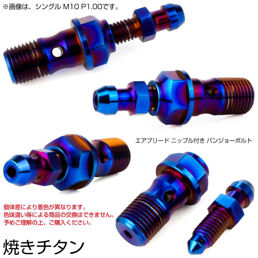 チタン M10 P1.00 バンジョーボルト エアブリーダー ニップル付 ブレーキライン シングル 焼きチタン JA2587 | ブランド登録なし | 02
