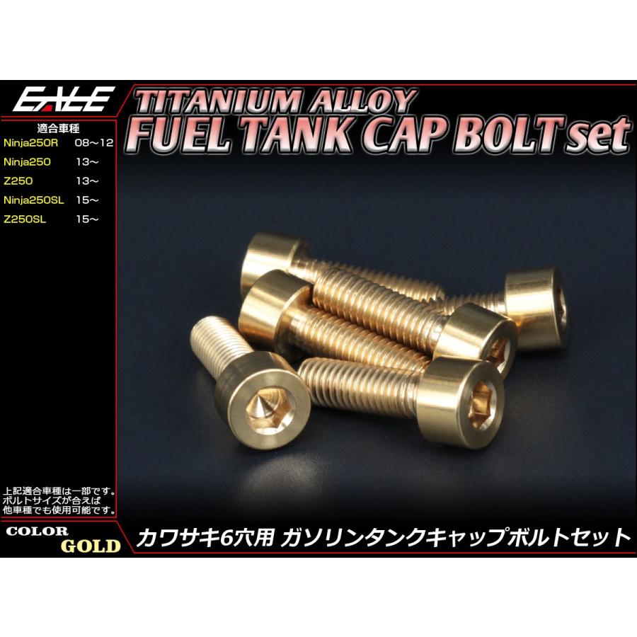 チタンボルト 6本セット カワサキ6穴 キャップボルト フューエルタンクボルト 4色 ゴールド JA258 | カワサキ | 01