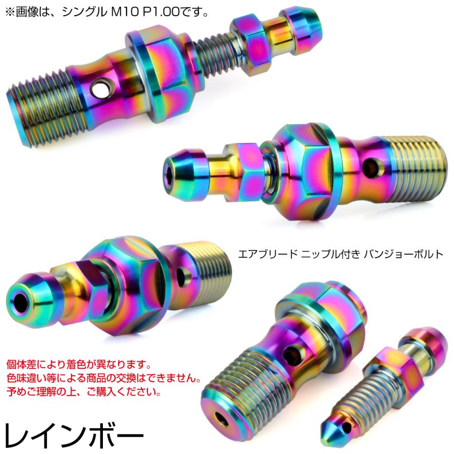 チタン M10 P1.25 バンジョーボルト エアブリーダー ニップル付 ブレーキライン シングル レインボー JA2590 | ブランド登録なし | 02