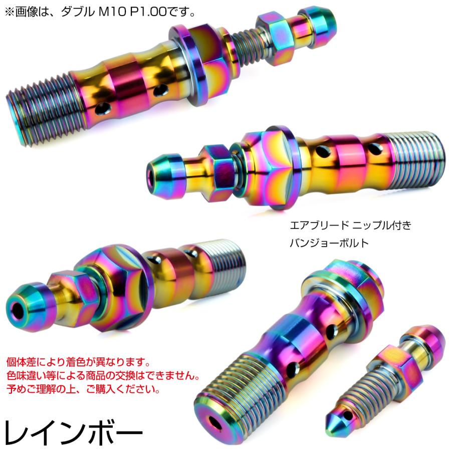 チタン M10 P1.00 バンジョーボルト エアブリーダー ニップル付 ブレーキライン ダブル レインボー JA2595 | ブランド登録なし | 02