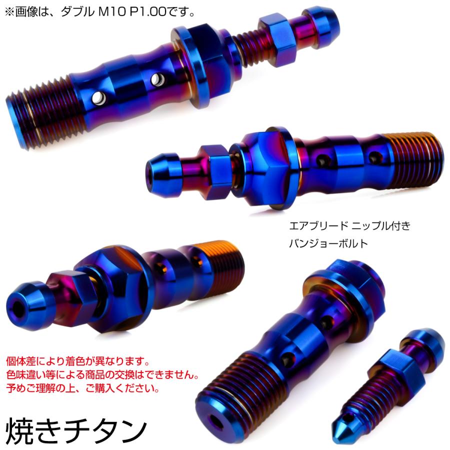 チタン M10 P1.25 バンジョーボルト エアブリーダー ニップル付 ブレーキライン ダブル 焼きチタン JA2602 | ブランド登録なし | 02