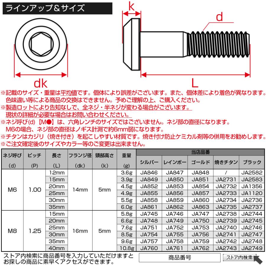 チタンボルト M8×40mm P1.25 ボタンボルト 六角穴 テーパーヘッド カスタムボルト 焼きチタンカラー JA2743 | ブランド登録なし | 04