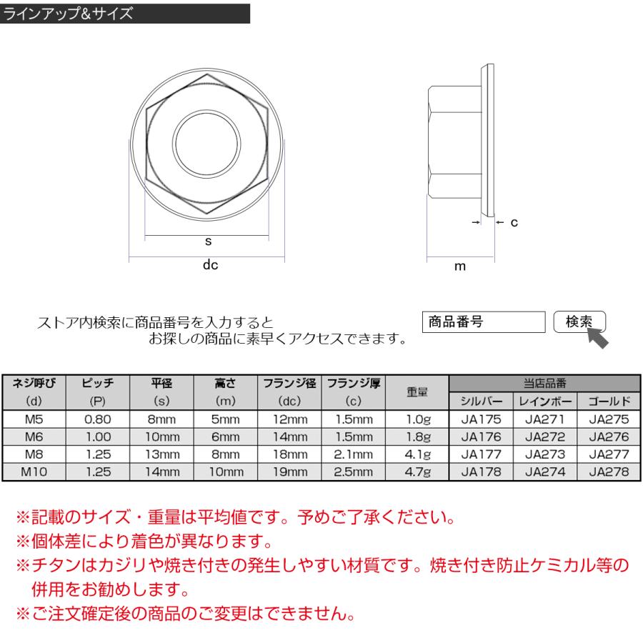 チタンナット M8 P1.25 六角ナット フランジ付 ナイロンナット ゆるみ止め防止に  ゴールド JA277 | ブランド登録なし | 02