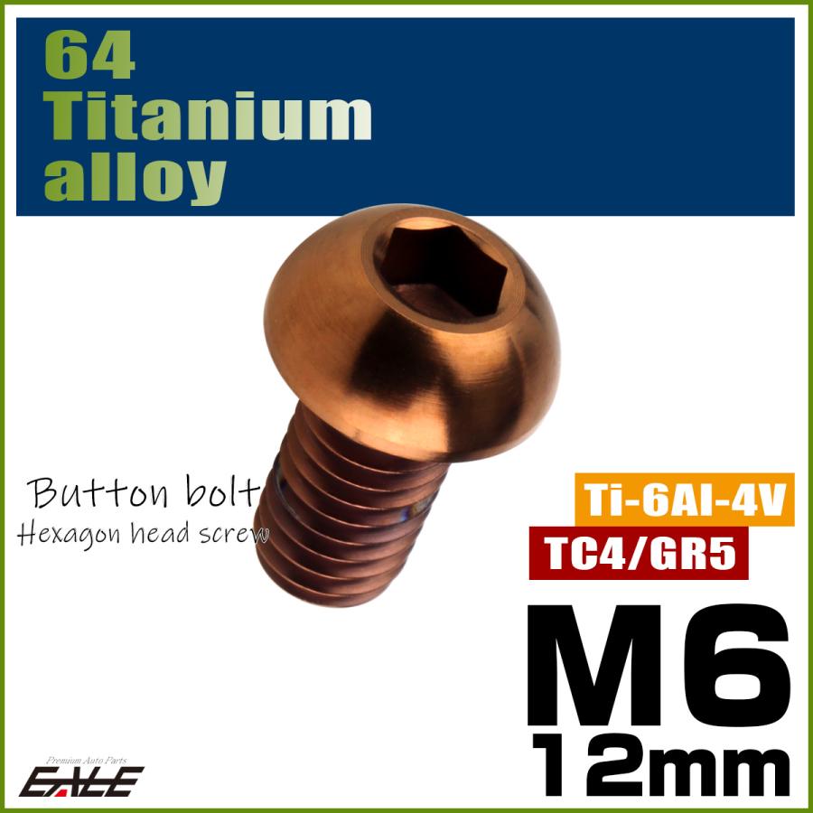 チタンボルト M6×12mm P1.0 ボタンボルト 六角穴 ブロンズ JA3112 | ブランド登録なし | 01