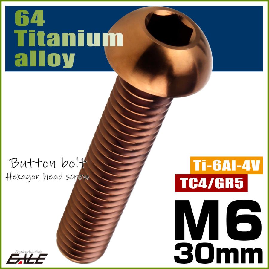 チタンボルト M6×30mm P1.0 ボタンボルト 六角穴 ブロンズ JA3116 | ブランド登録なし | 01