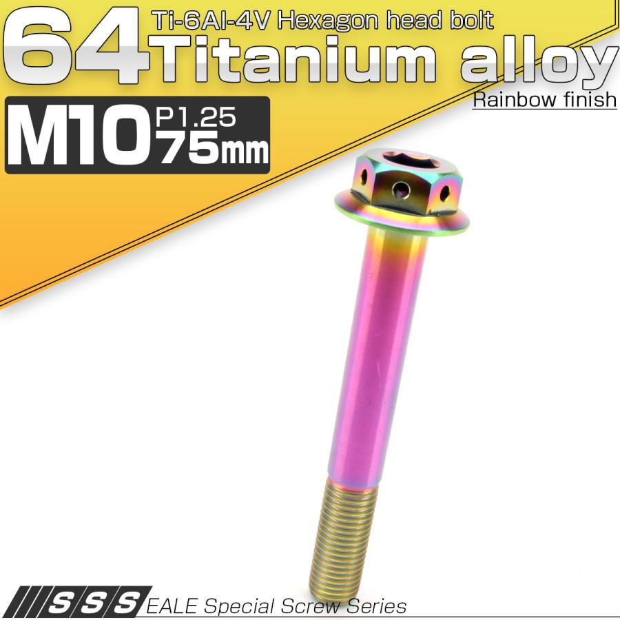 チタンボルト M10×75mm P1.25 六角ボルト 22mm フランジ付き レインボー JA454 | ブランド登録なし