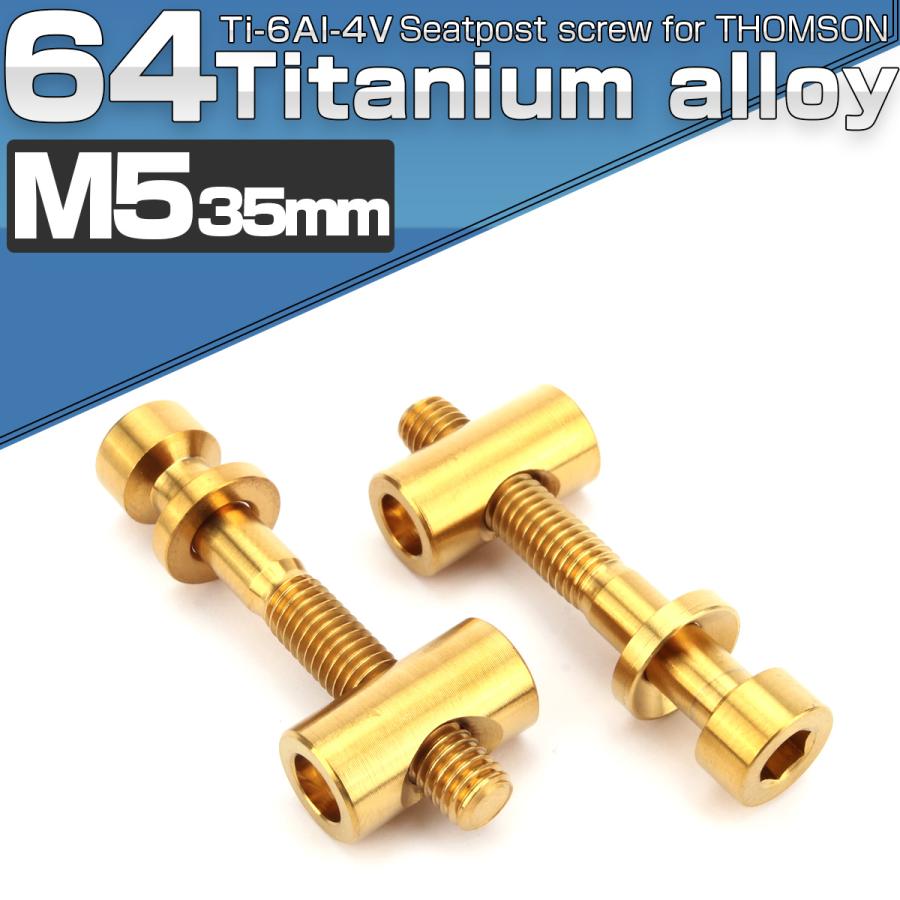 シートポスト用 固定ボルト M5 35mm チタン トムソン対応  ゴールド 自転車 2個セット JA475 | ブランド登録なし | 01
