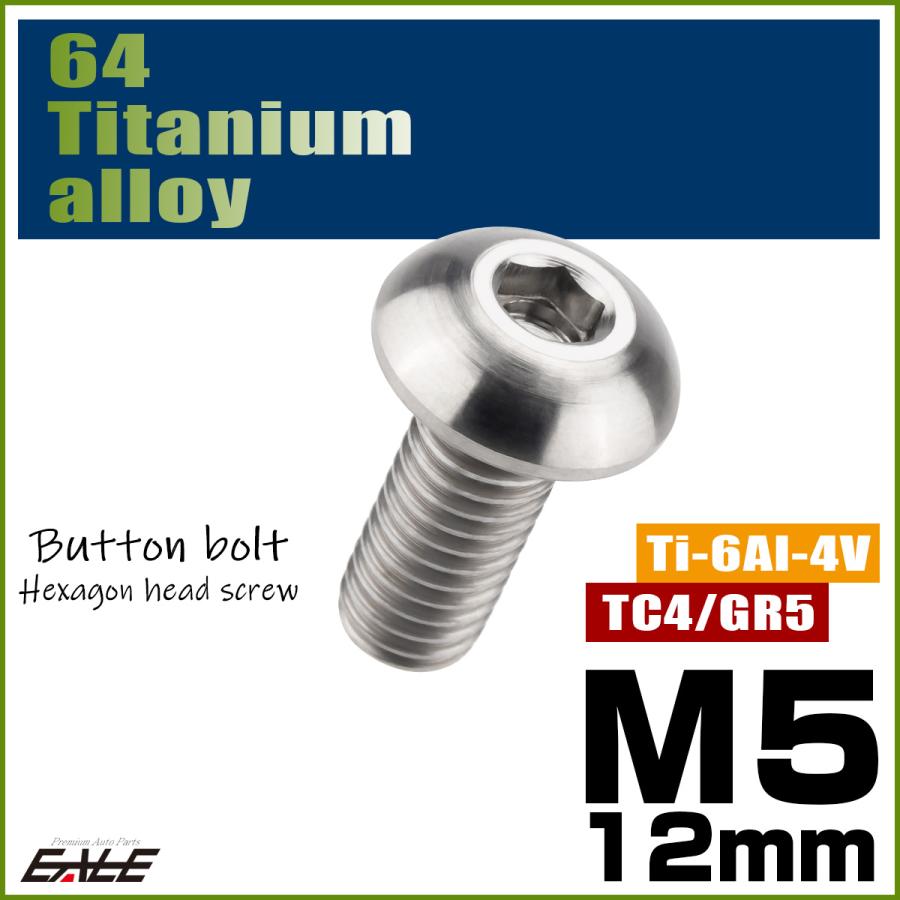 チタンボルト M5×12mm P0.8 ボタンボルト 六角穴 シルバー原色 JA590 | ブランド登録なし | 01