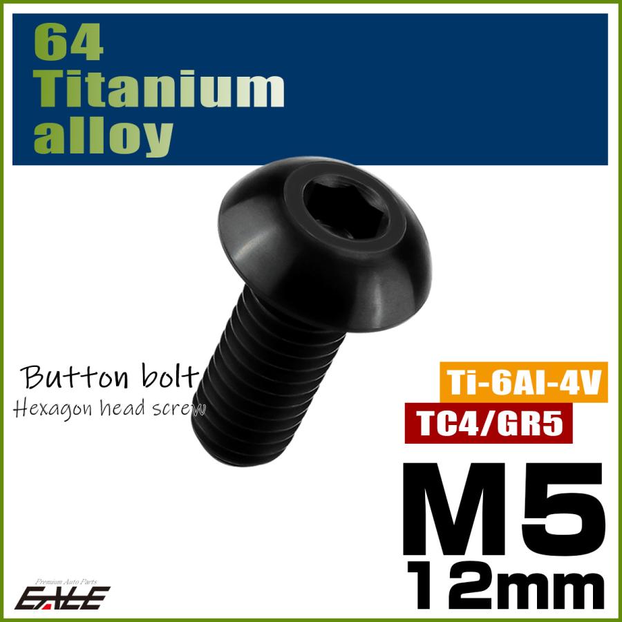 チタンボルト M5×12mm P0.8 ボタンボルト 六角穴 ブラック JA594 | ブランド登録なし | 01