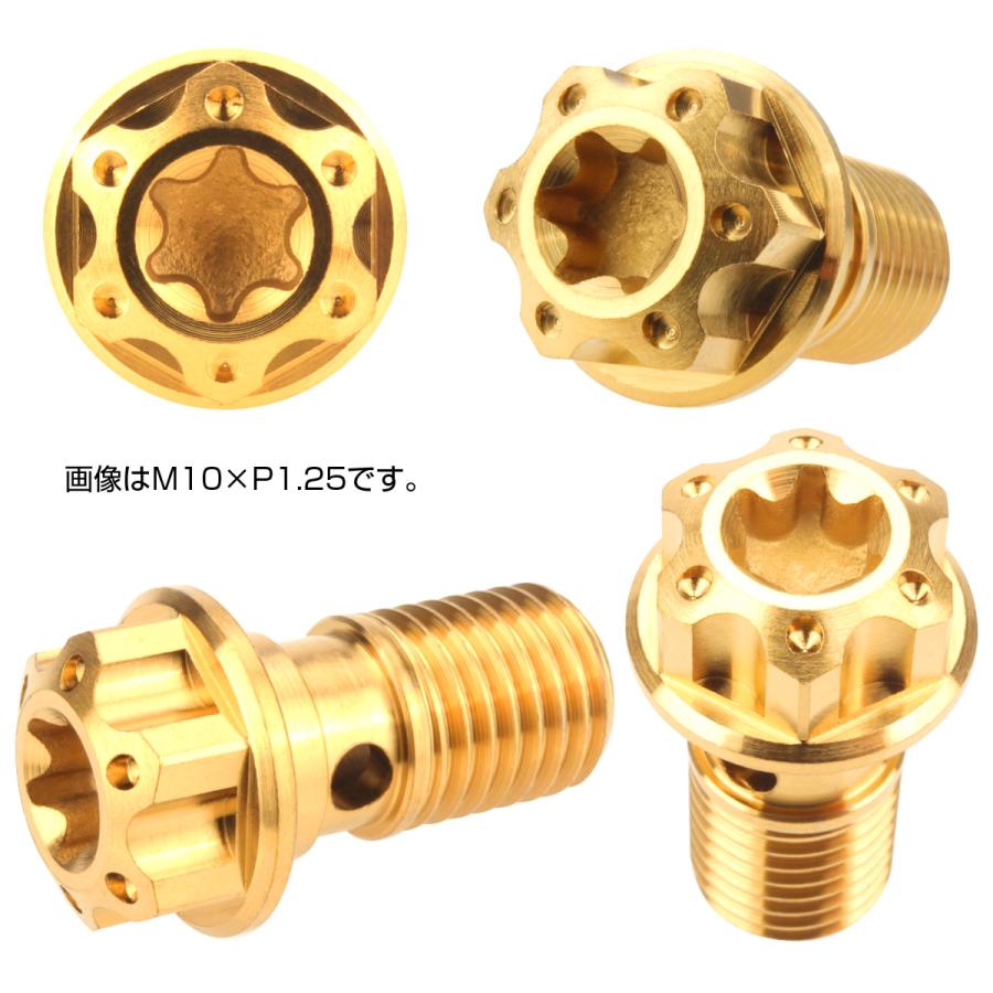 64チタン製 バンジョーボルト シングル M10 P1.00 トルクス穴 ゴールド JA610 | ブランド登録なし | 02