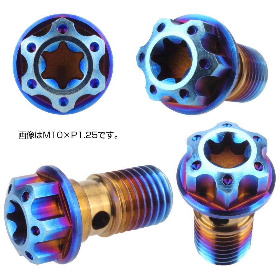 64チタン製 バンジョーボルト シングル M10 P1.00 トルクス穴 焼チタン ダークカラー ブルー JA611 | ブランド登録なし | 02