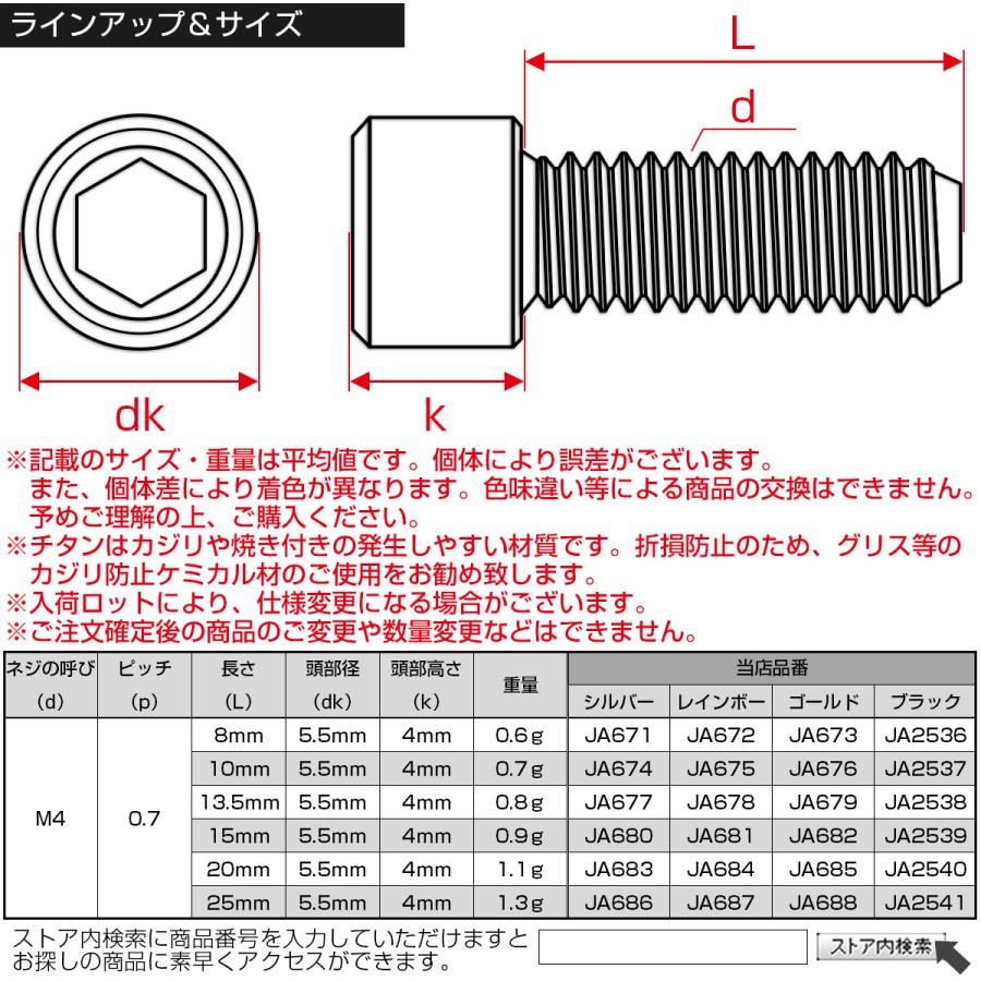 チタンボルト M4×10mm P0.7 六角穴付ボルト キャップボルト ゴールド JA676 | ブランド登録なし | 04
