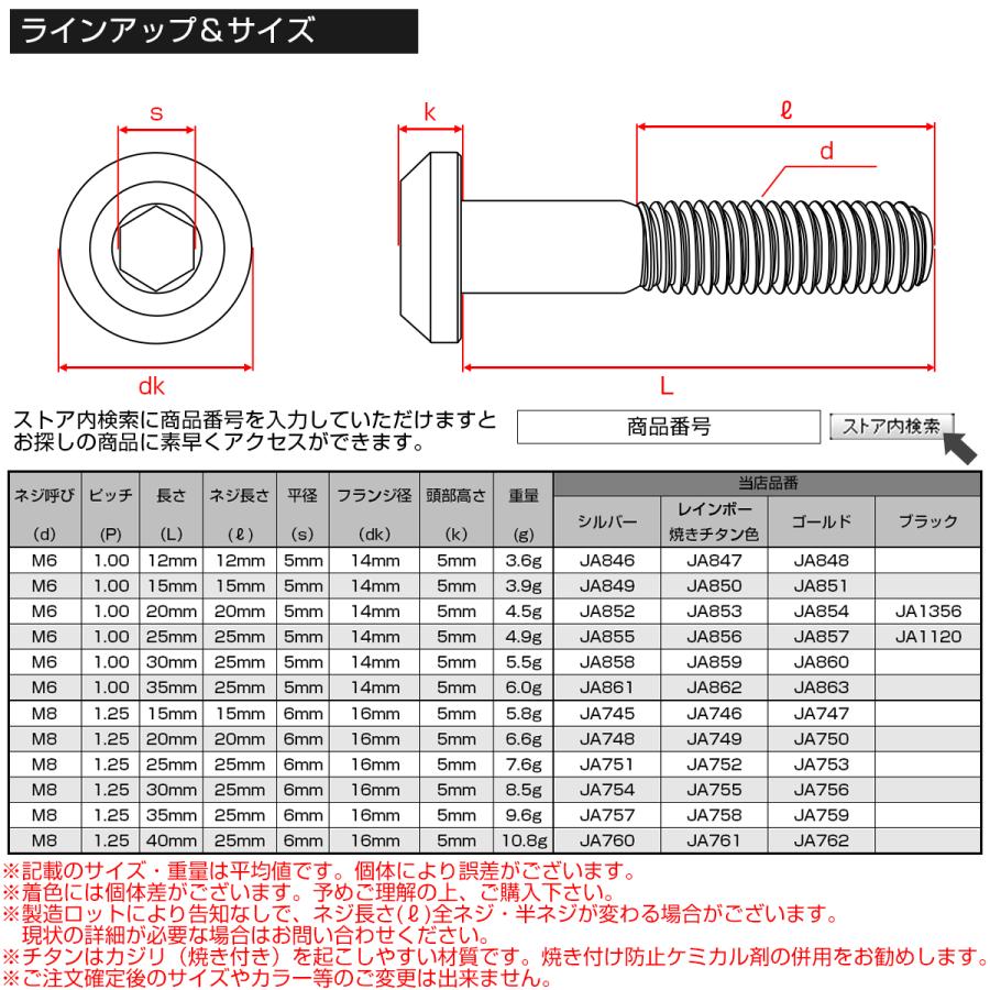 チタンボルト M8×30mm P1.25 ボタンボルト 六角穴 ゴールド テーパー JA756｜eale｜05