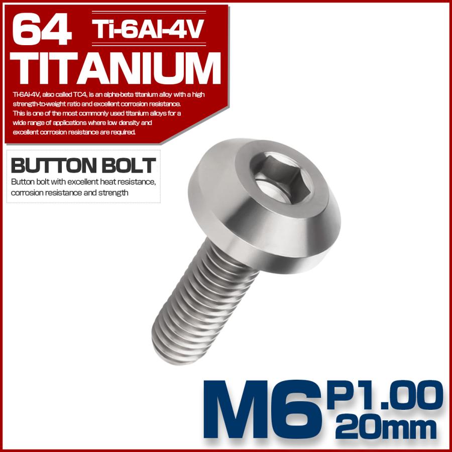チタンボルト ボタンボルト M6×20mm P1.00 六角穴 テーパーヘッド カスタムボルト シルバー チタン原色 JA852 | ブランド登録なし | 01