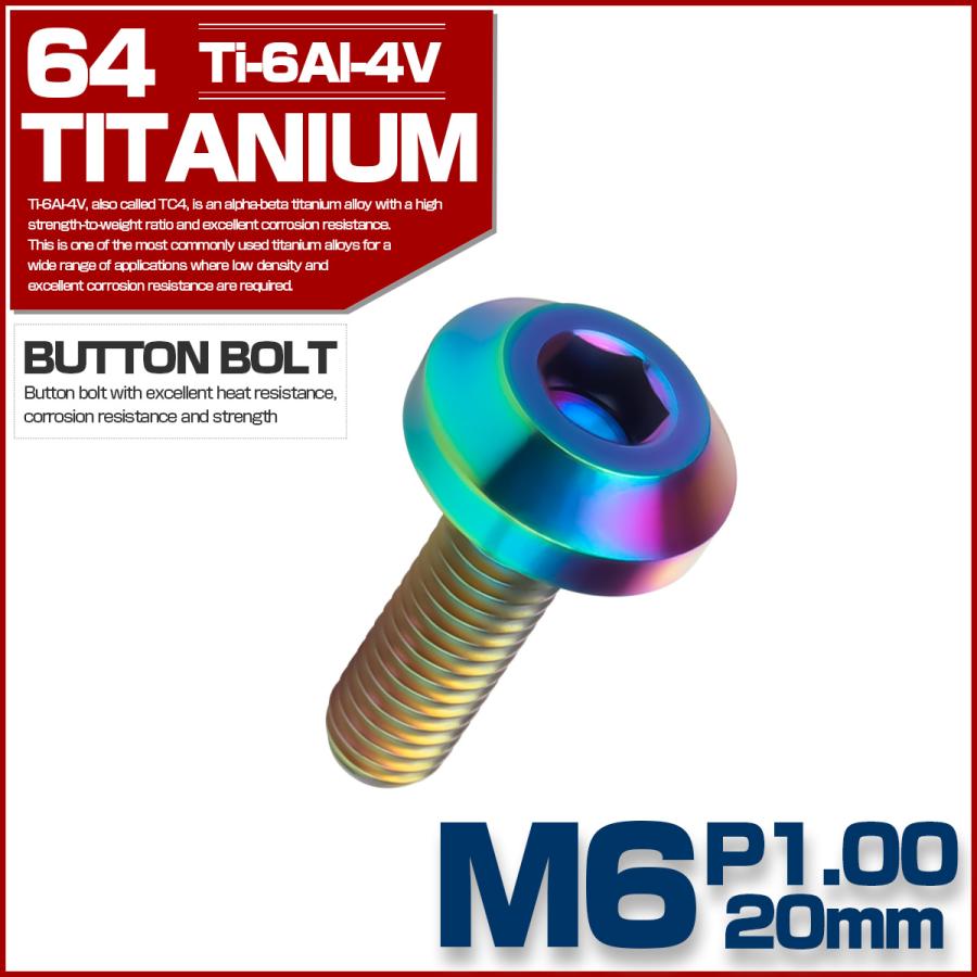チタンボルト M6×20mm P1.00 ボタンボルト 六角穴 テーパーヘッド カスタムボルト レインボー 虹色 JA853 | ブランド登録なし | 01