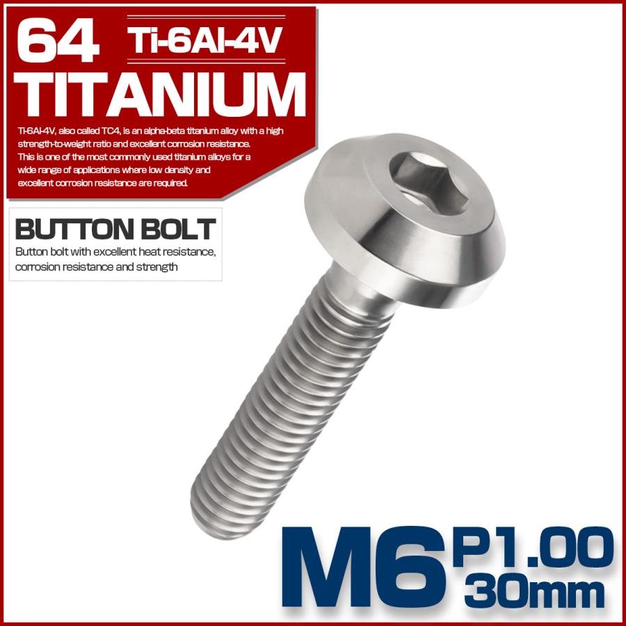 チタンボルト ボタンボルト M6×30mm P1.00 六角穴 テーパーヘッド カスタムボルト シルバー チタン原色 JA858 | ブランド登録なし | 01