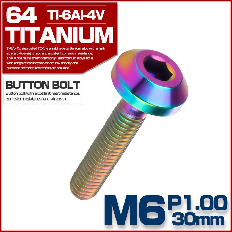 チタンボルト ボタンボルト M6×30mm P1.00 六角穴 テーパーヘッド カスタムボルト レインボー 虹色 JA859 | ブランド登録なし | 01