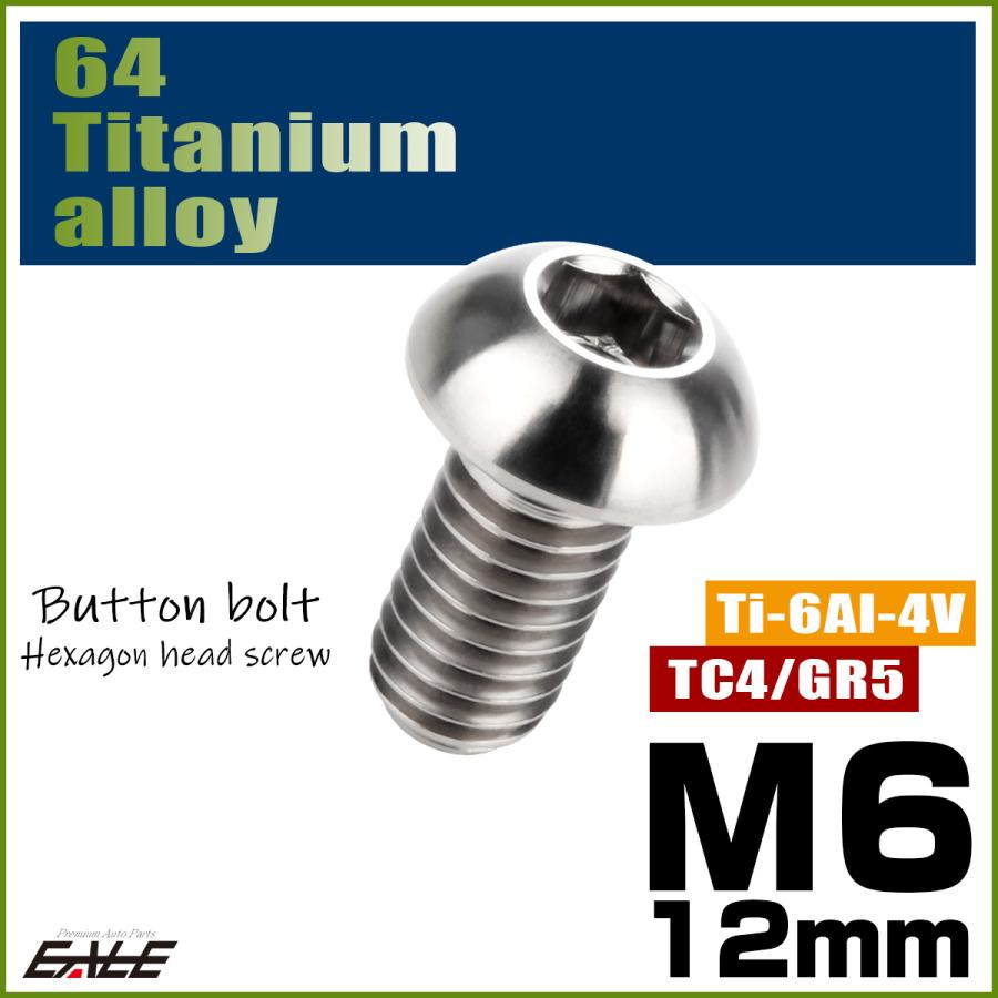 チタンボルト M6×12mm P1.0 ボタンボルト 六角穴 シルバー原色 JA906 | ブランド登録なし | 01