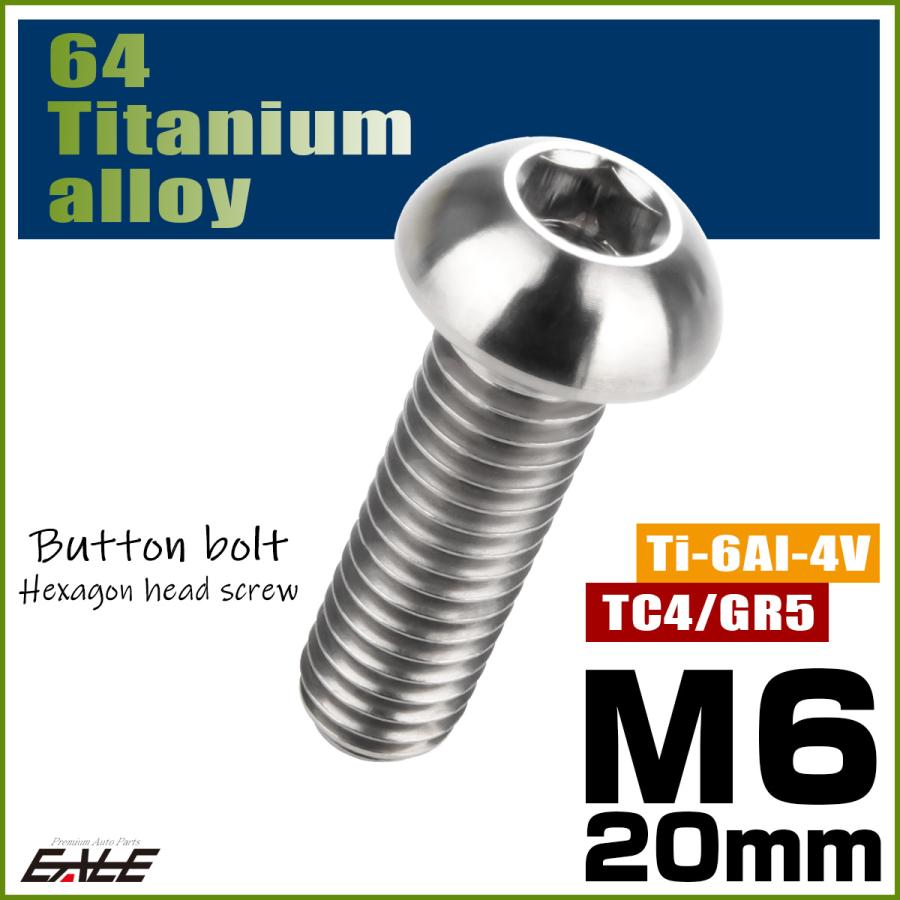チタンボルト M6×20mm P1.0 ボタンボルト 六角穴 シルバー原色 JA912 | ブランド登録なし | 01