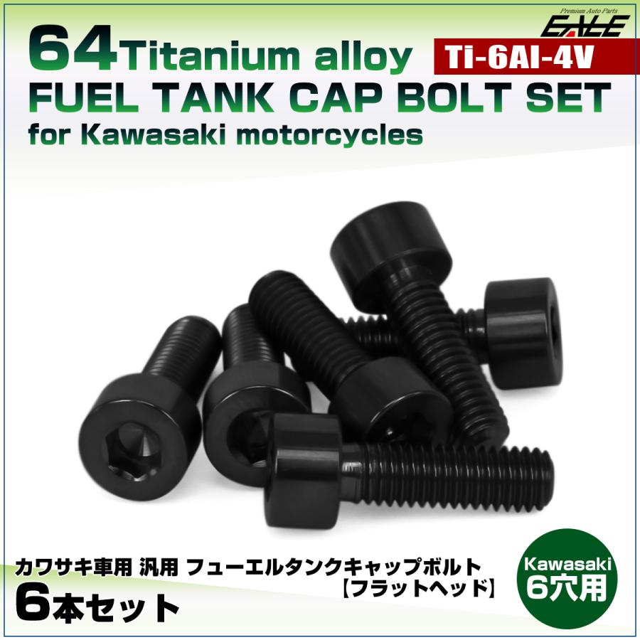 チタンボルト 6本セット カワサキ6穴 ガソリン フューエル タンク キャップボルト ブラック JA948 | カワサキ | 01