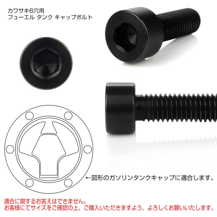 チタンボルト 6本セット カワサキ6穴 ガソリン フューエル タンク キャップボルト ブラック JA948 | カワサキ | 02