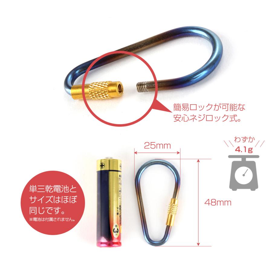 カラビナ フック チタン製 HMS型 洋ナシ型 ネジロック式 焼チタンカラー 小物ホルダー キーチェーンに JA953 | ブランド登録なし | 03