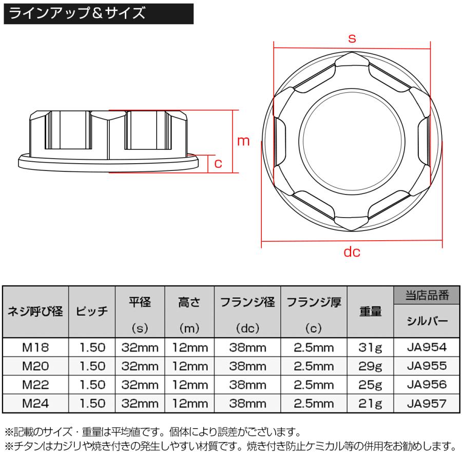 チタンナット M24 P1.5 六角ナット セレート無し フランジナット シルバー 1個 JA957 | ブランド登録なし | 03
