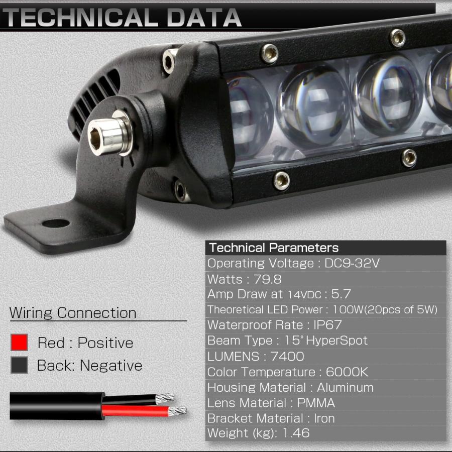 LED ライトバー 作業灯 ワークライト 100W 12V 24V 21インチ 15度