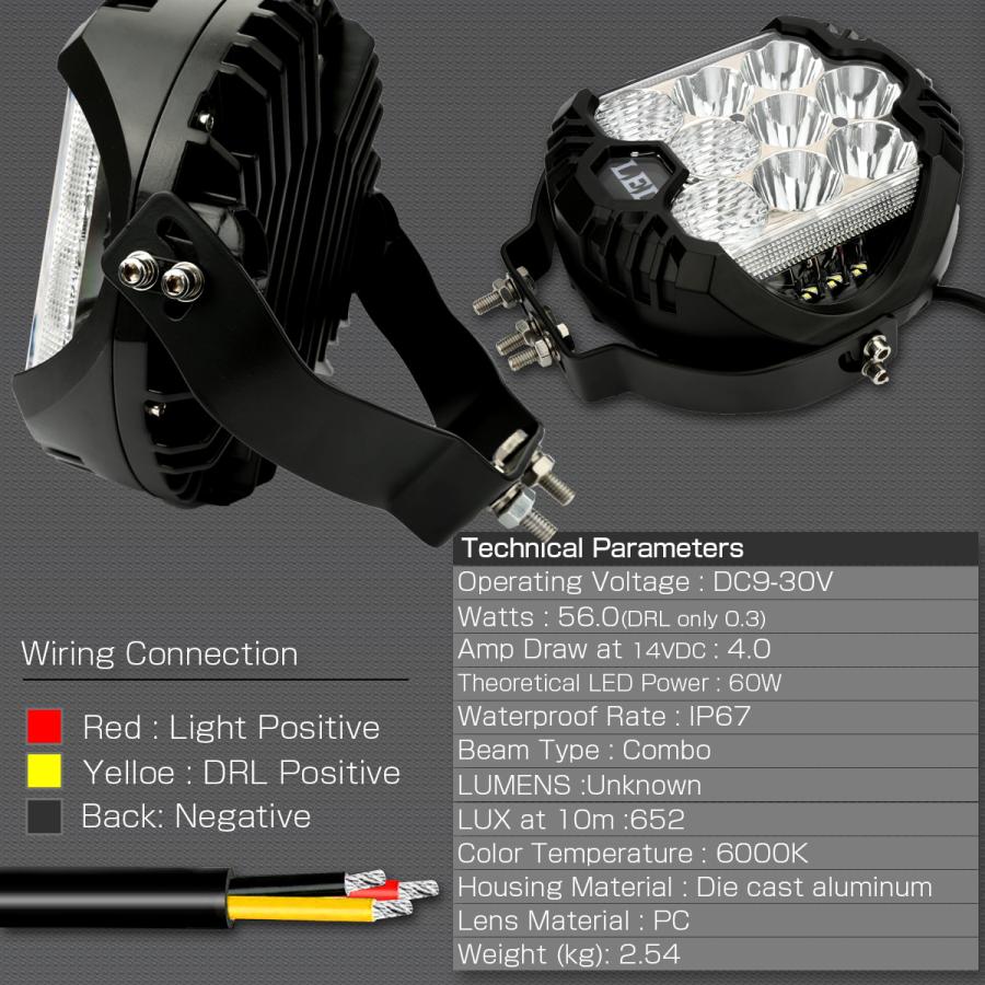 60W LED ドライビングランプ コンボ 作業灯 デイライト付き オフロード