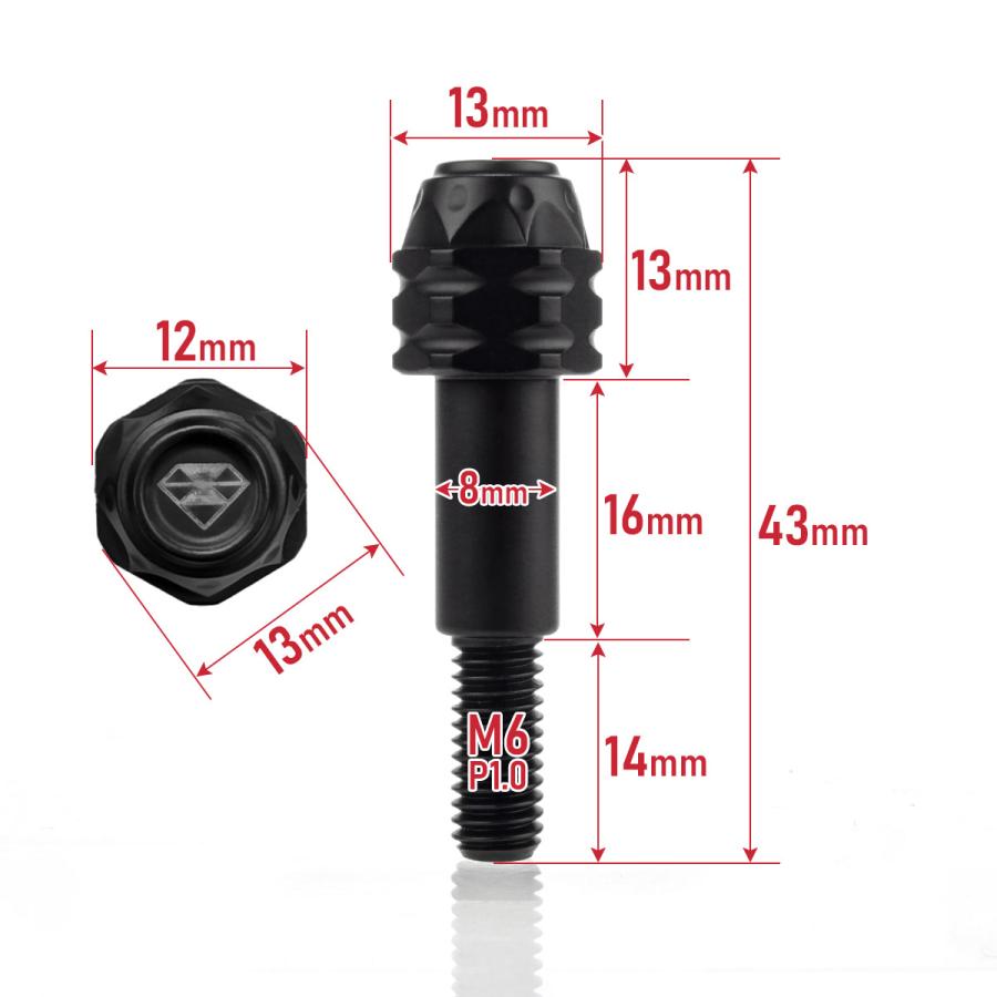 バイクレバー 取付用 ピボットボルト M6 P1.0 胴部径8mm ステンレス