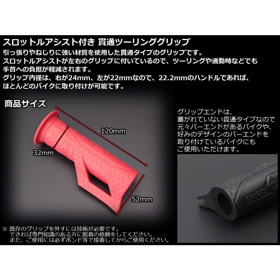 バイク グリップ 貫通タイプ ラバー スロットルアシスト付 ツーリング