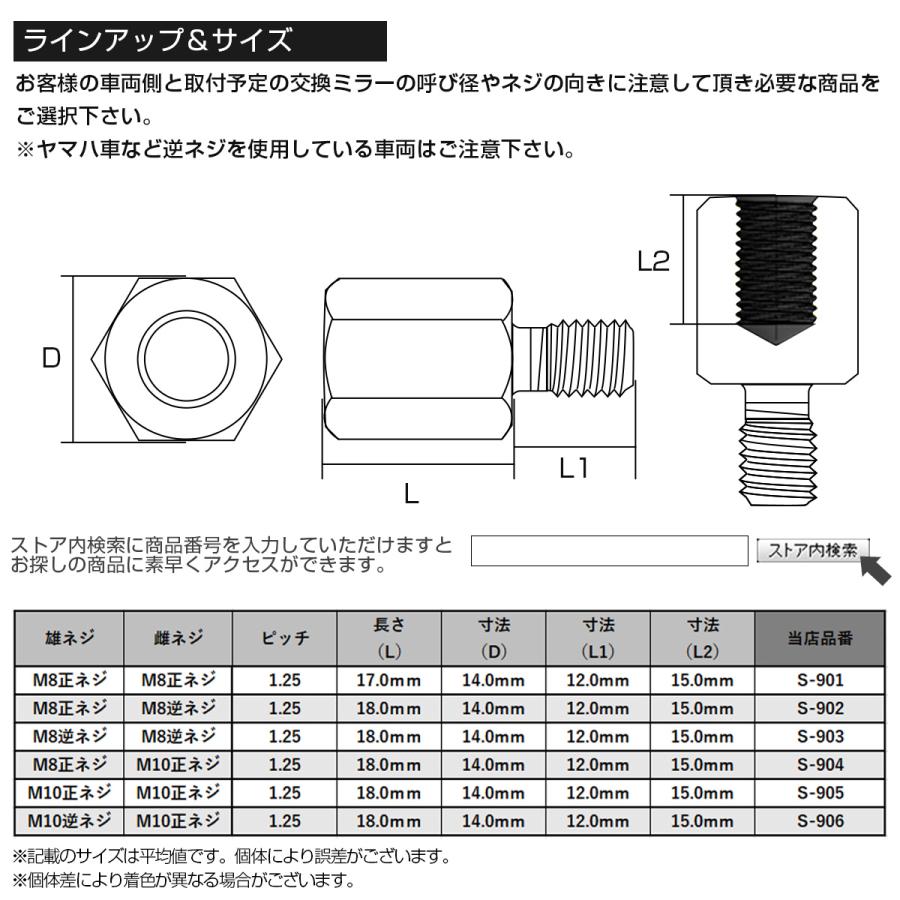ミラー 変換アダプター M8 M10 P1.25 正ネジ 逆ネジ 変換プラグ