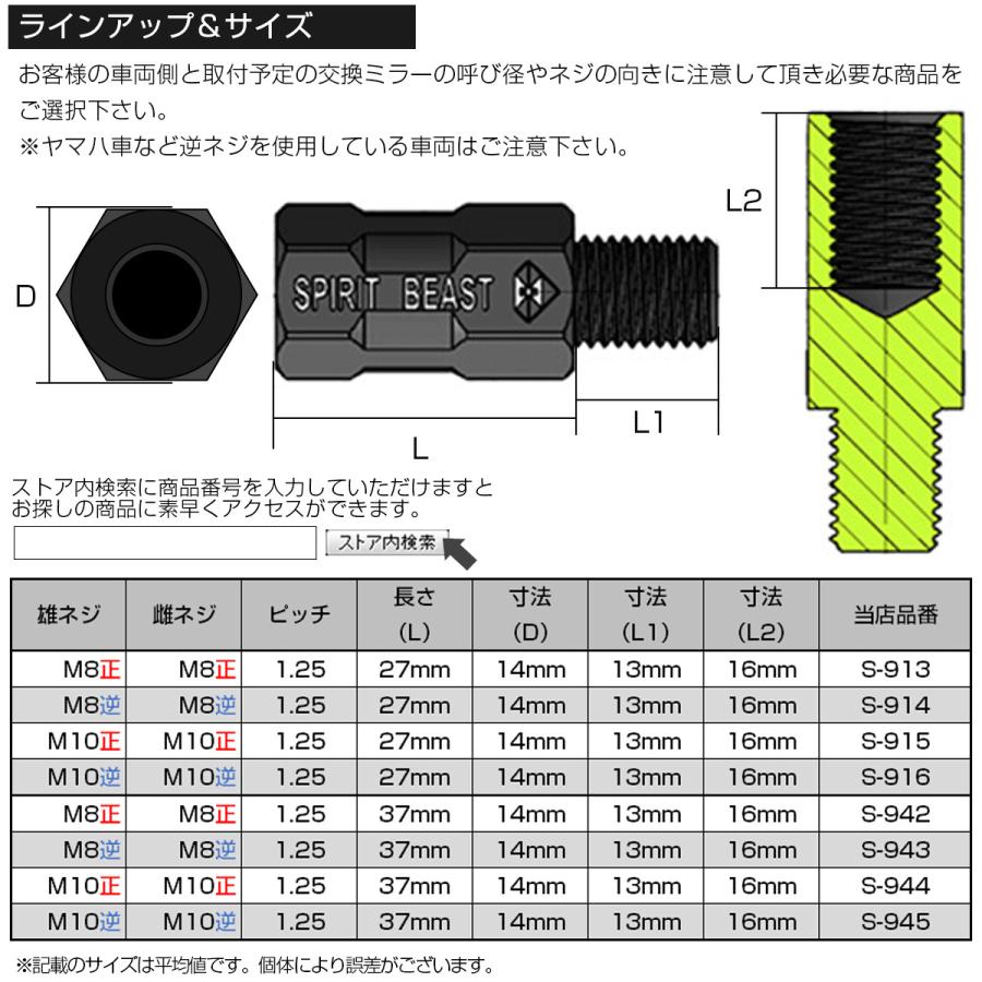 ミラー 延長アダプター M8 M10 P1.25 正ネジ 逆ネジ 延長プラグ ロング