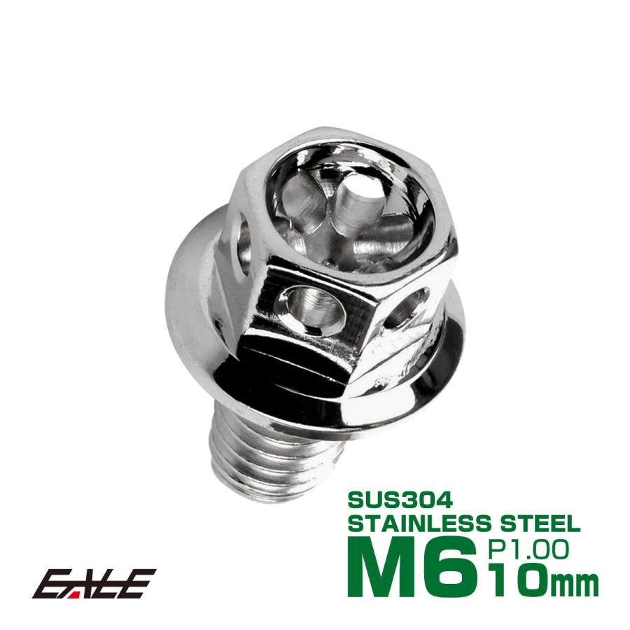 M6×10mm フラワーヘッドボルト ステンレス製フランジ付き六角ボルト クランクケースなどのエンジン周りに シルバー TB0424 | ブランド登録なし