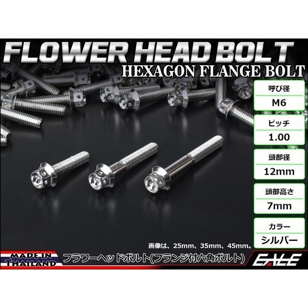 M6×35mm フラワーヘッドボルト ステンレス製フランジ付き六角ボルト クランクケースなどのエンジン周りに シルバー TB0430 | ブランド登録なし | 01