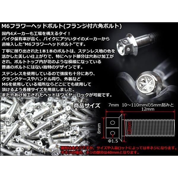 M6×35mm フラワーヘッドボルト ステンレス製フランジ付き六角ボルト クランクケースなどのエンジン周りに シルバー TB0430 | ブランド登録なし | 02