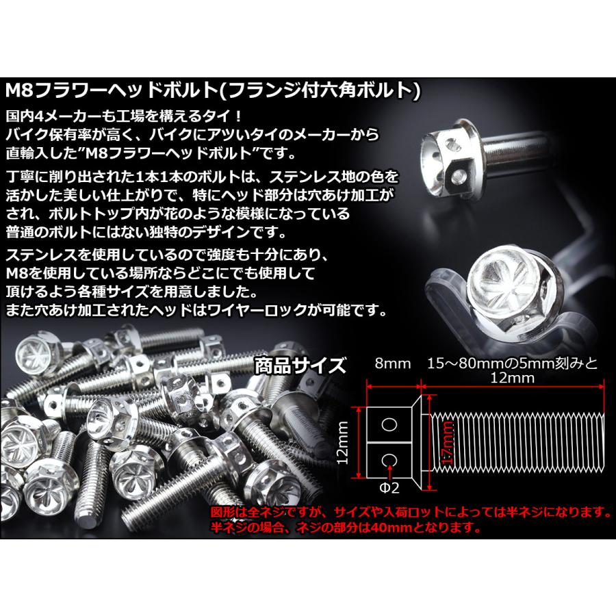 M8×15mm フラワーヘッドボルト ステンレス製フランジ付き六角ボルト フレームやハンドルポストなどに シルバー TB0447 | ブランド登録なし | 02