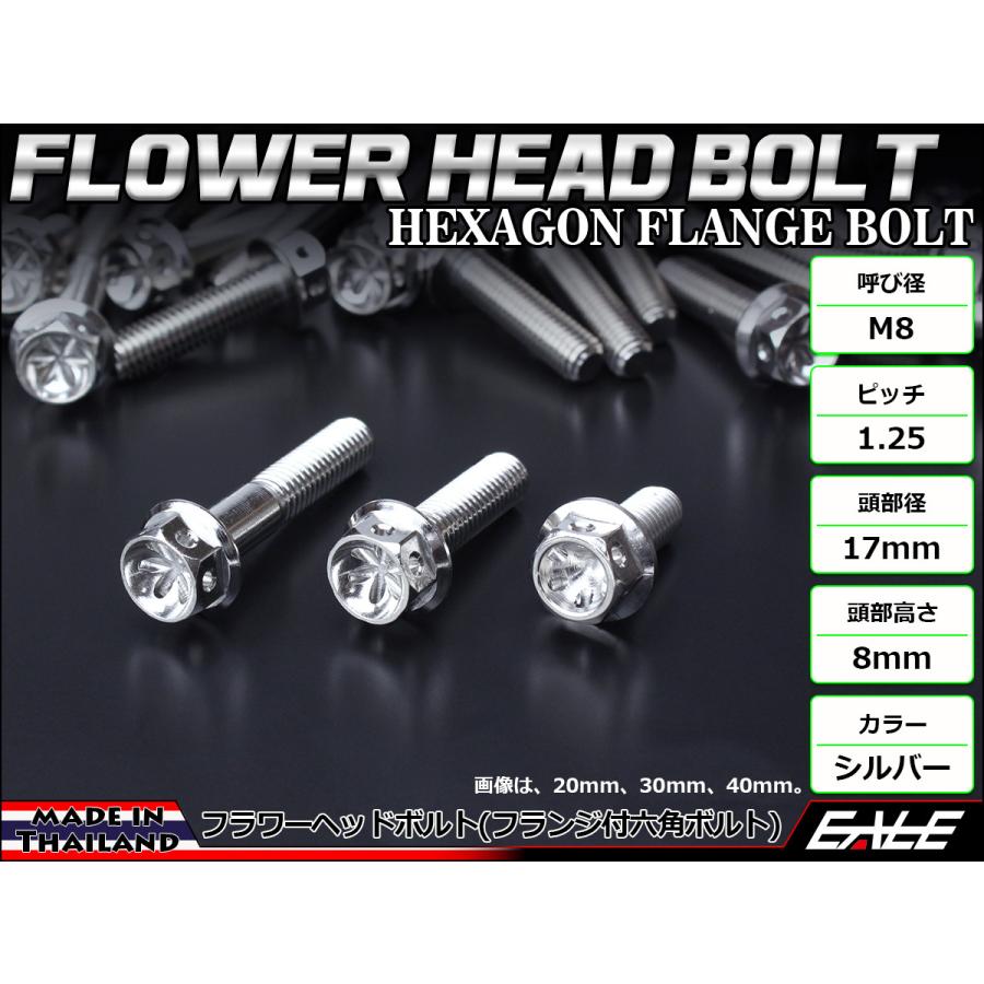 M8×40mm フラワーヘッドボルト ステンレス製フランジ付き六角ボルト フレームやハンドルポストなどに シルバー TB0452 | ブランド登録なし | 01