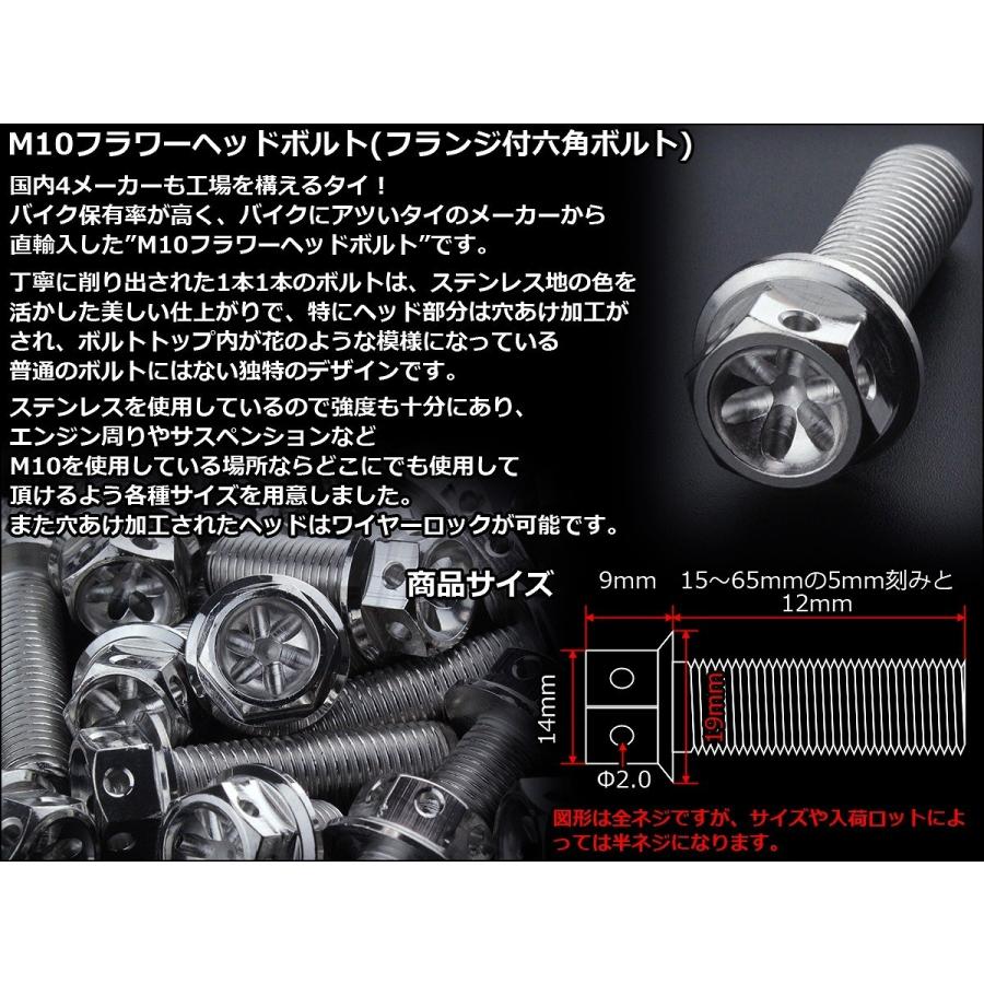 M10×45mm フラワー ヘッド ボルト ステンレス 削り出し フランジ付六角ボルト フレームやエンジン周りに シルバー TB0468｜eale｜03