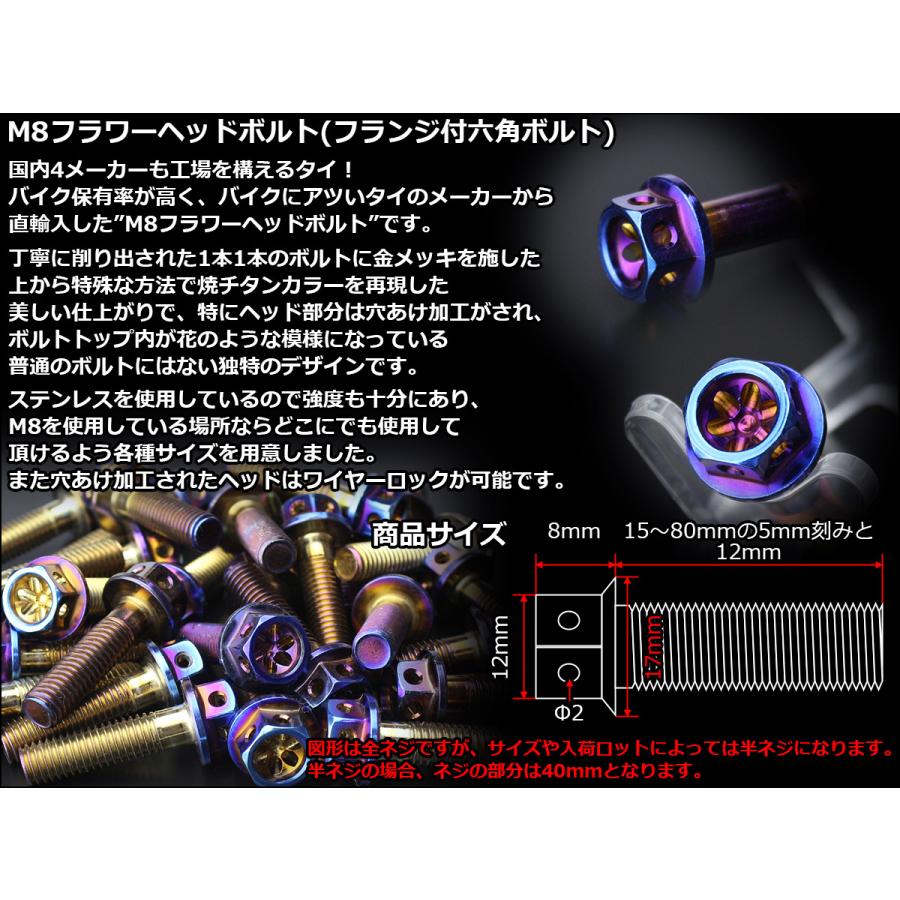 M8×50mm フラワーヘッドボルト ステンレス製フランジ付き六角ボルト フレームやハンドルポストなどに 焼チタンカラー TB0572 | ブランド登録なし | 02