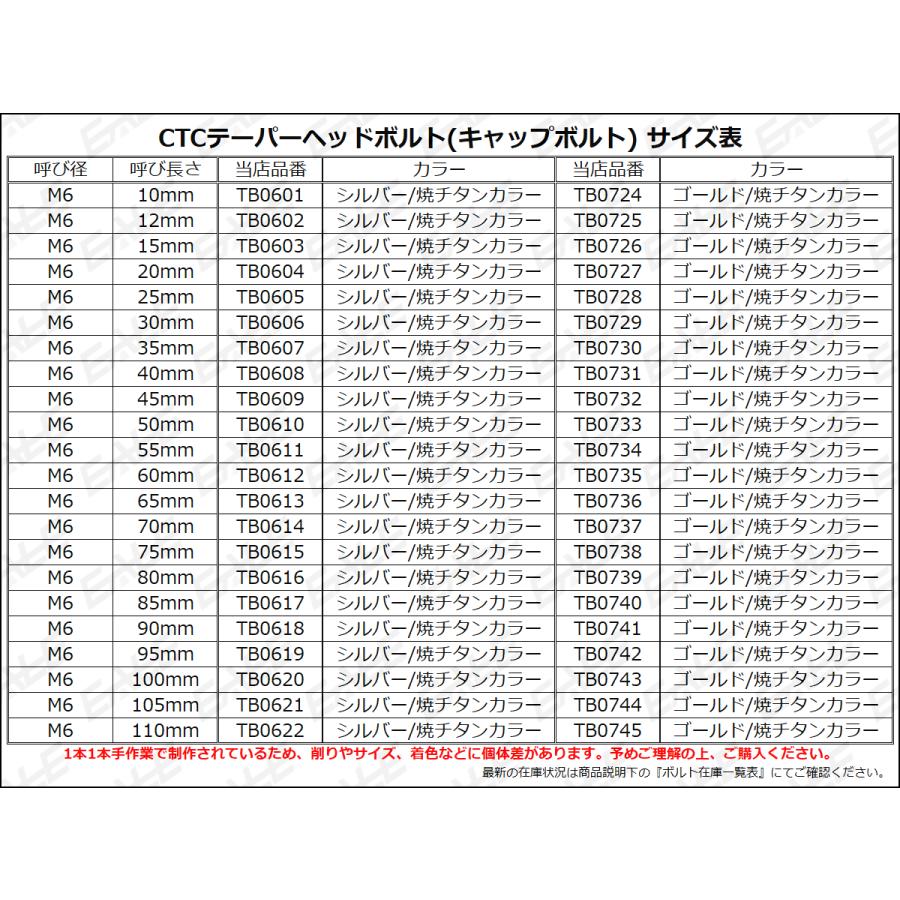 テーパーヘッドボルト CTC キャップボルト M6×15mm ステンレス 六角穴 シルバー＆焼チタンカラー TB0603｜eale｜04