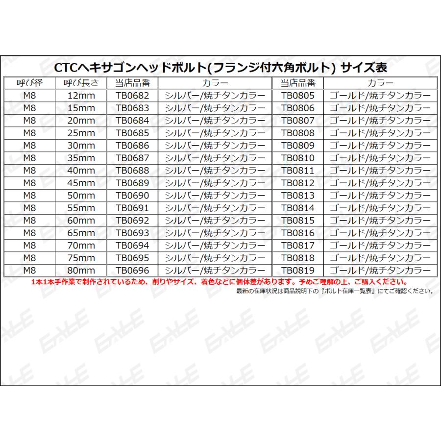 M8×80mm P1.25 フランジ ヘキサゴンヘッドボルト 六角ボルト ステンレス CTC シルバー＆焼チタンカラー TB0696 | ブランド登録なし | 03