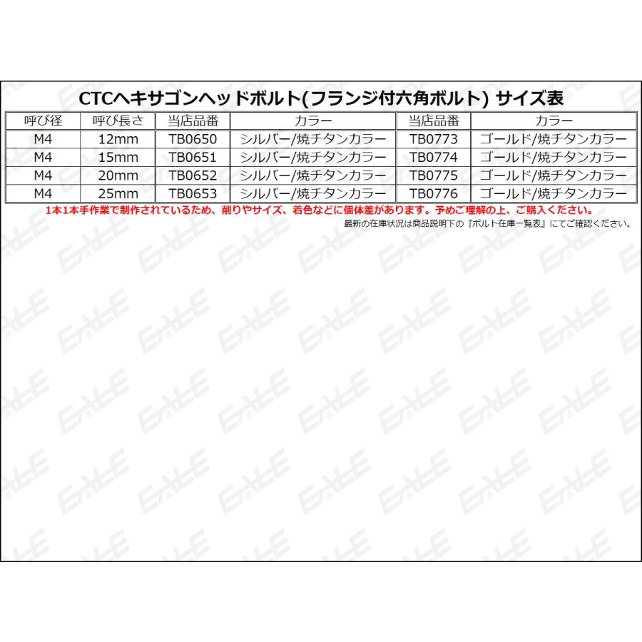 M4×15mm P0.7 フランジ ヘキサゴンヘッドボルト 六角ボルト ステンレス CTC ゴールド＆焼チタンカラー TB0774 | ブランド登録なし | 03