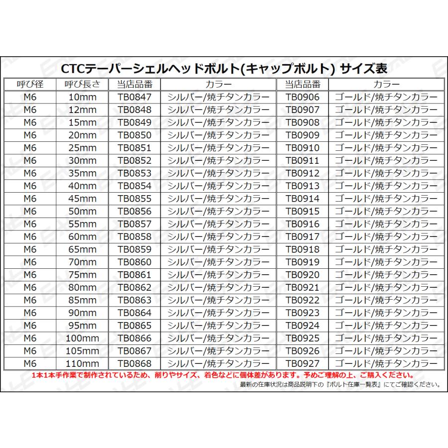 M6×10mm ステンレス テーパー シェル キャップボルト クランクケース等エンジン周りに シルバー/焼チタンカラー TB0847｜eale｜04