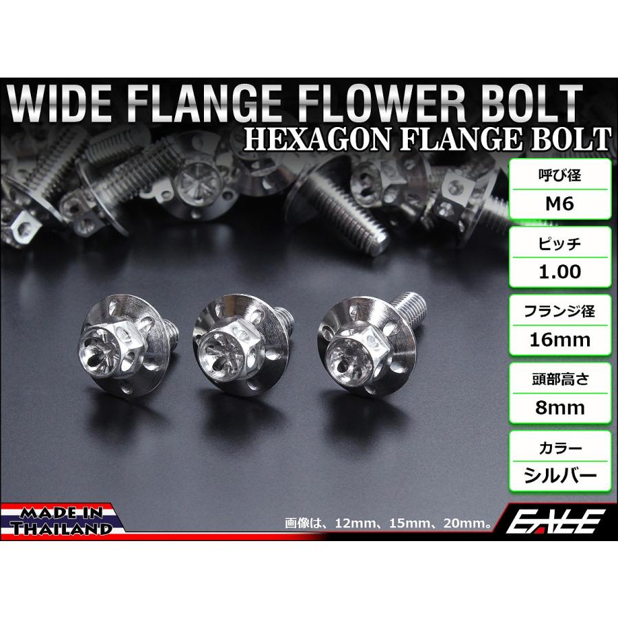 M6×12mm P1.00 ワイドフランジフラワー ボルト ワイヤーロック穴付き 六角ボルト SUS304 ステンレス シルバー TB0956 | ブランド登録なし | 01