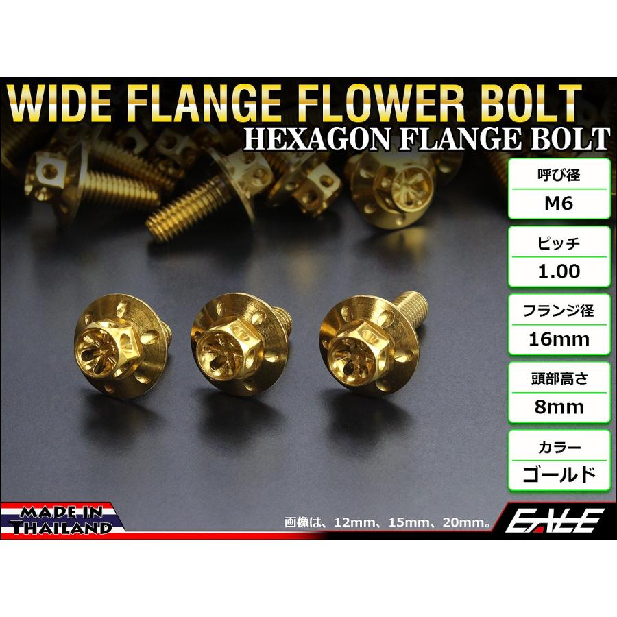 M6×12mm P1.00 ワイドフランジフラワー ボルト ワイヤーロック穴付き 六角ボルト SUS304 ステンレス ゴールド TB0961 | ブランド登録なし | 01